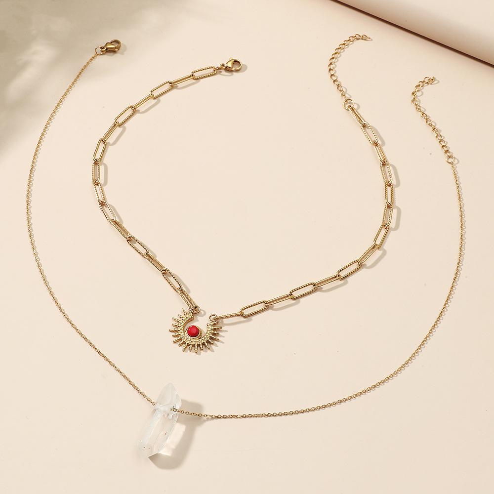 Ruby Sun Raw Stone Stainless Steel Necklace Stone Double Layer Titanium Steel Clavicle Chain Jewelry Women