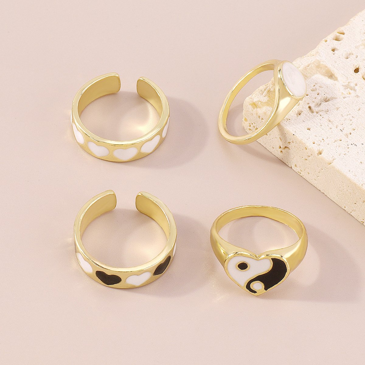 R772 dripping oil love net red ring opening geometric yin and yang gossip hip-hop ring joint ring