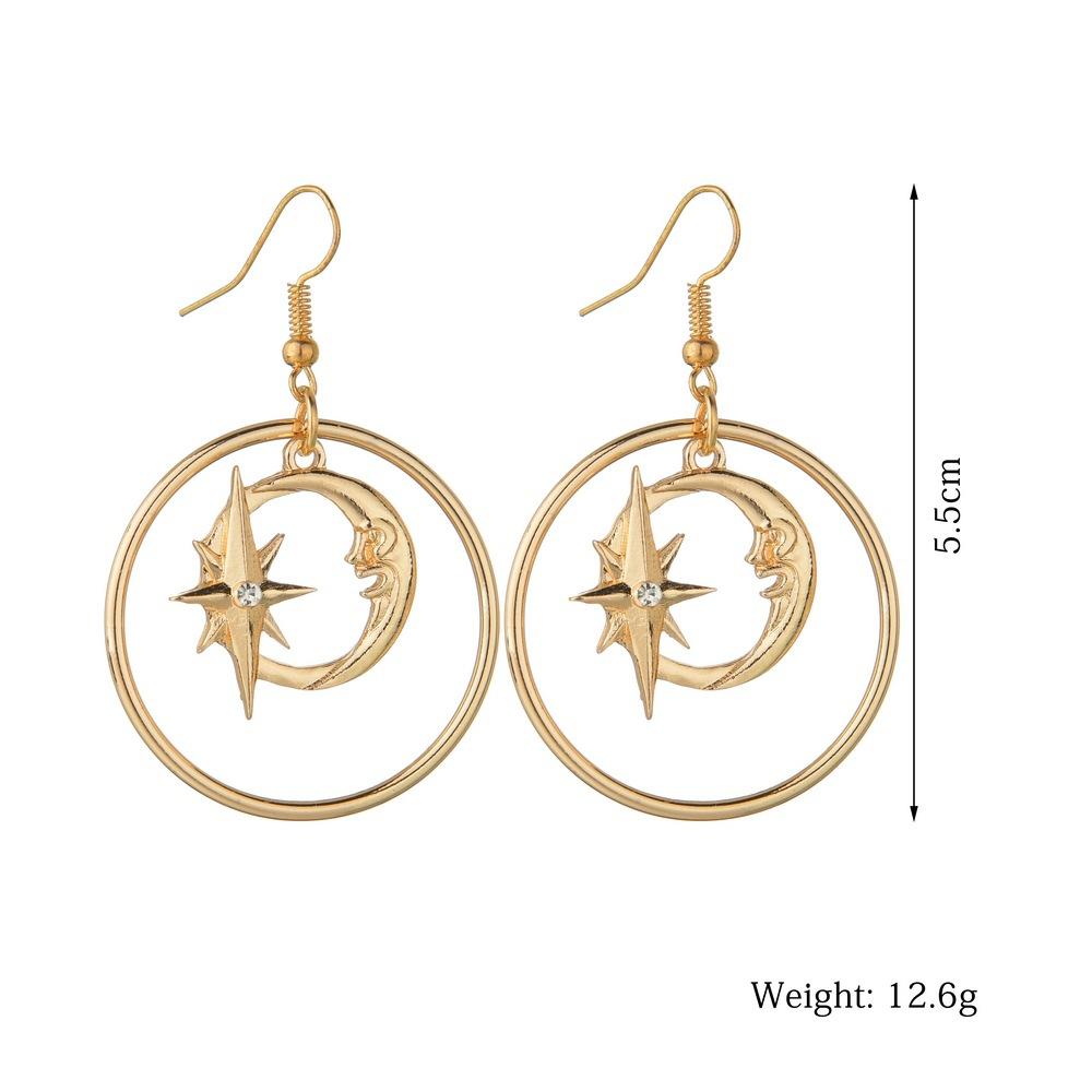 Vintage Alloy Star Moon Earrings Fashion Round Earrings Women Accessories