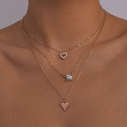 N114ikTok Back Decoration Simple Thin Chain Necklace Pearl Love Drip Oil Fashion Necklace Female