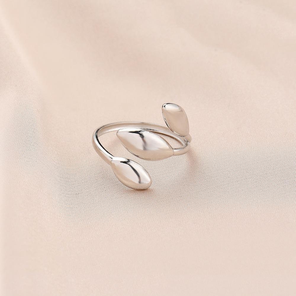 Simple niche design stainless steel leaf opening titanium steel ring ring jewelry female