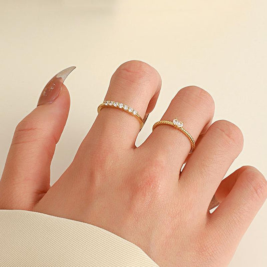 ins zircon love ring set fashion light luxury niche design geometric opening index finger ring two-piece set