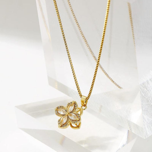 Time to run creative design rotatable four-leaf clover necklace female lucky rotating car collarbone chain