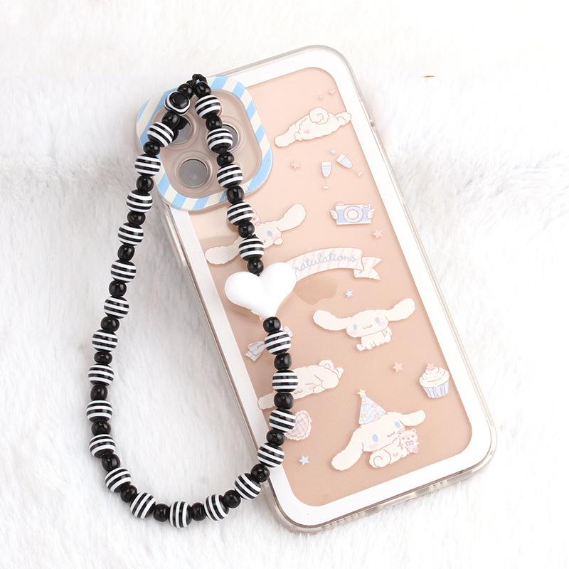 ins personality fashion color acrylic bead mobile phone lanyard peach heart bag chain female pendant
