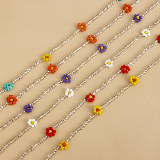 Necklace Jewelry Bohemian Transparent White Rice Beads Colorful Daisy Flower Necklace Necklace Female Niche Design