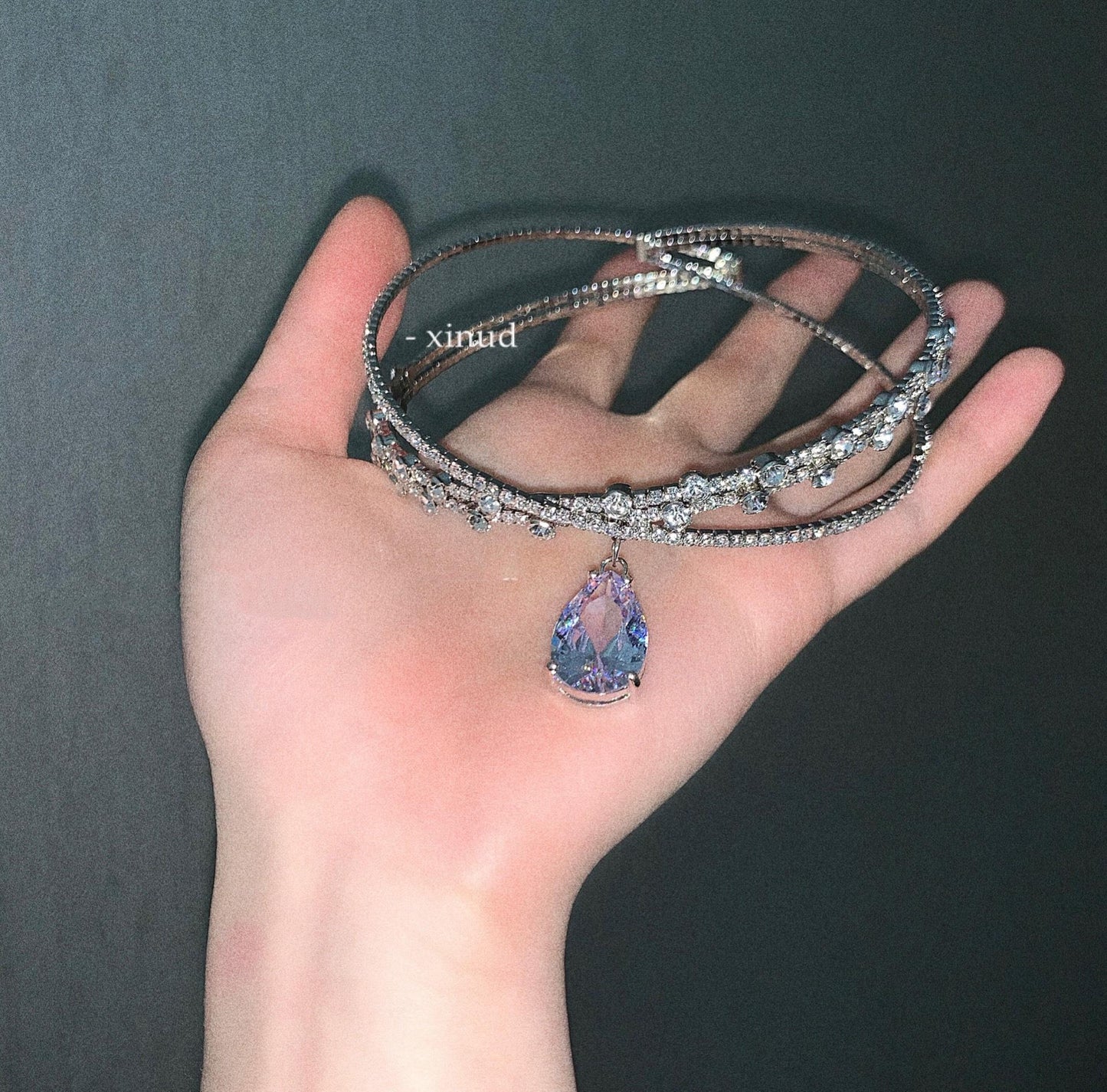 Simple personality design choker hairpin rhinestone collar choker water drop pendant necklace necklace