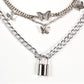 Retro Chain Padlock Butterfly Pendant Women's Creative Multi-element Fashion Fashion Necklace