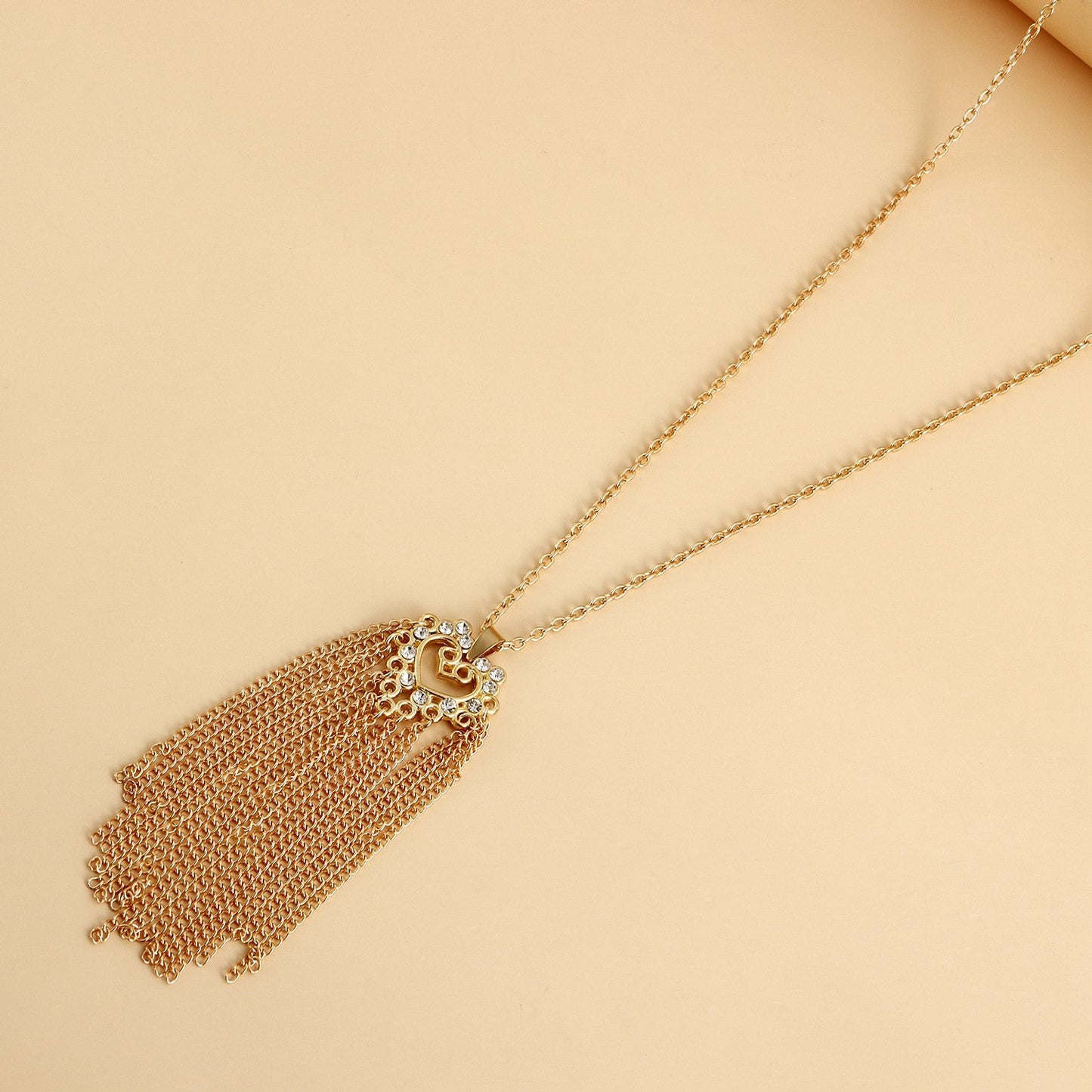 Jewelry ins sparkling diamond-studded hollow love heart long tassel love sweater chain necklace female