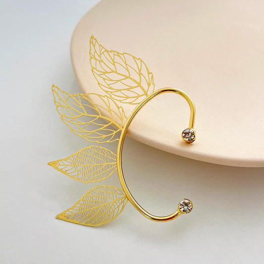 Retro hollow leaf ear hanging female Mori super fairy without ear piercing wing ear bone clip ins fashion elf ear clip tide