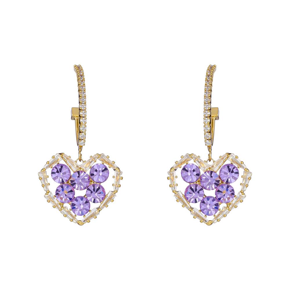 Personality trend heart-shaped zircon temperament purple earrings fashion high-end peach heart temperament earrings for women