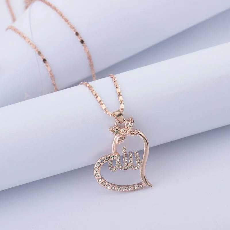 Jewelry Creative Heart Full Diamond Fashion Hollow Pendant Personality Heart Butterfly Necklace Jewelry