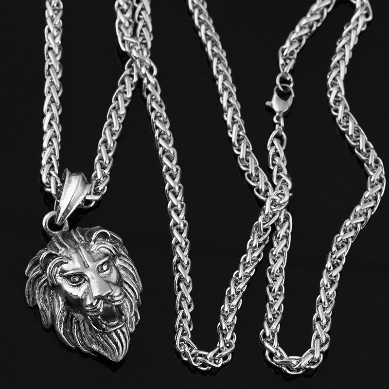 Grid jewelry retro lion head hip hop luminous necklace men domineering hiphop animal pendant