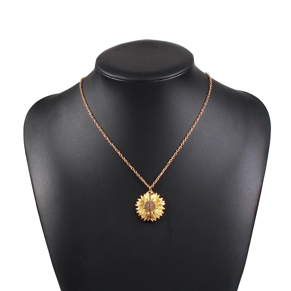 N7353 Retro Creative Necklace Personality Hip Hop Openable Sunflower Pendant Sunflower Jewelry
