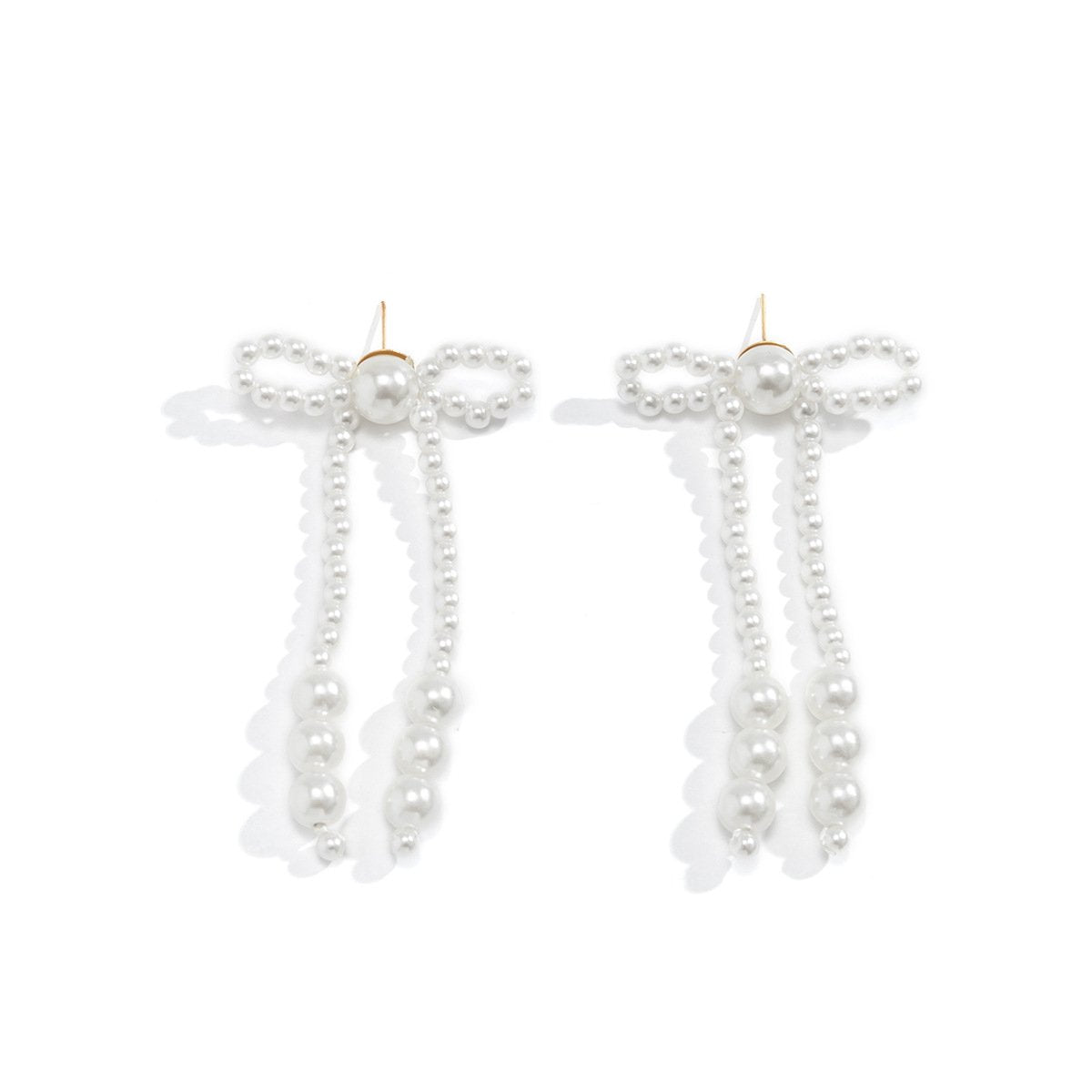 Jewelry simple and versatile pearl bow earrings temperament small fresh beaded tassel earrings for women