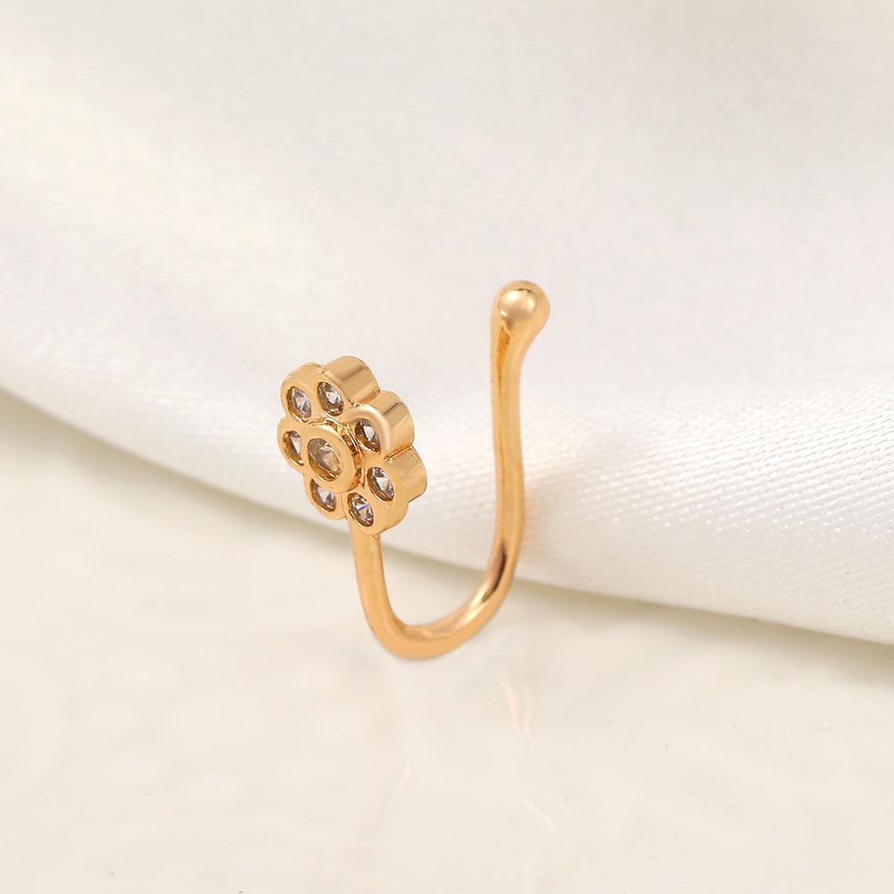 Flower zircon nose ring metal U-shaped micro-inlaid non-piercing nose nail simple piercing jewelry