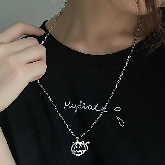 Wang Linkai's same style of little devil necklace men's trendy simple little ghost hip-hop net red trendy people jumping disco pendant necklace