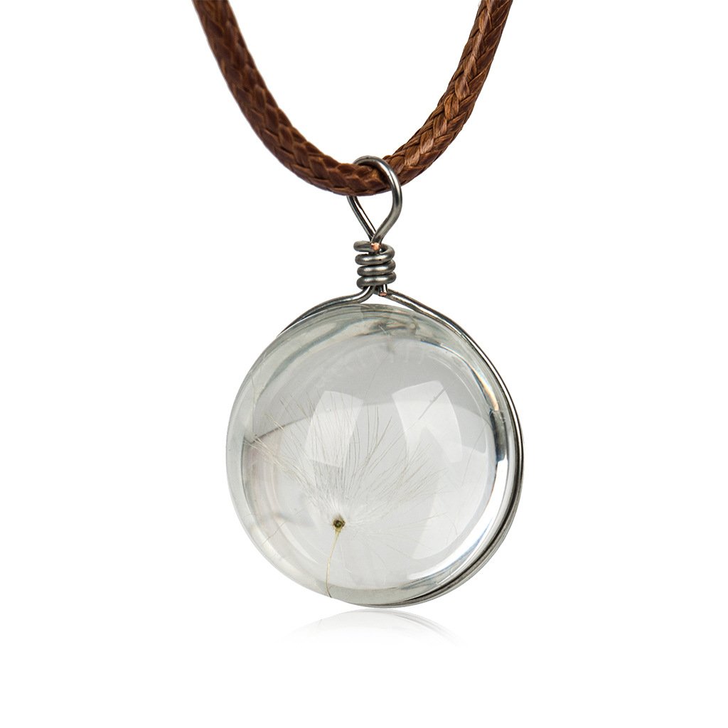 Time gem transparent crystal ball herbarium necklace dandelion dried flower pendant clavicle chain