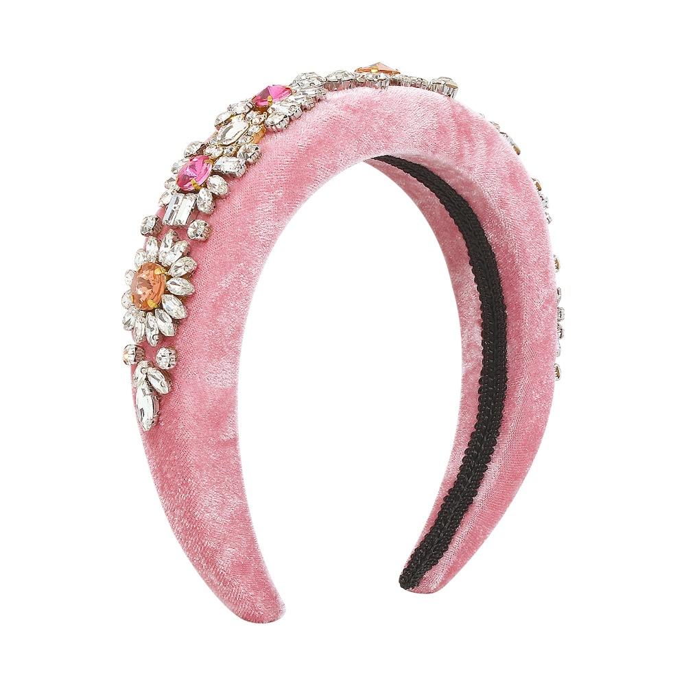F3617 Autumn and Winter Exaggerated Series Headband Thick Sponge Geometric Full Diamond Palace Hair Ornament Gold Velvet Flower Headband Female