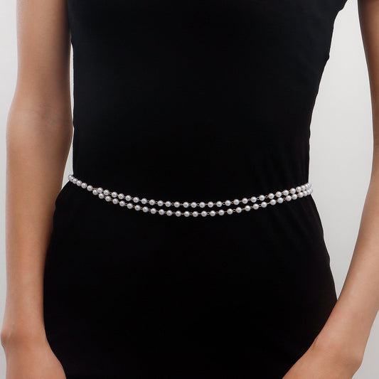 Jewelry ins double-layer imitation pearl beaded waist chain female acrylic waist chain waistchain