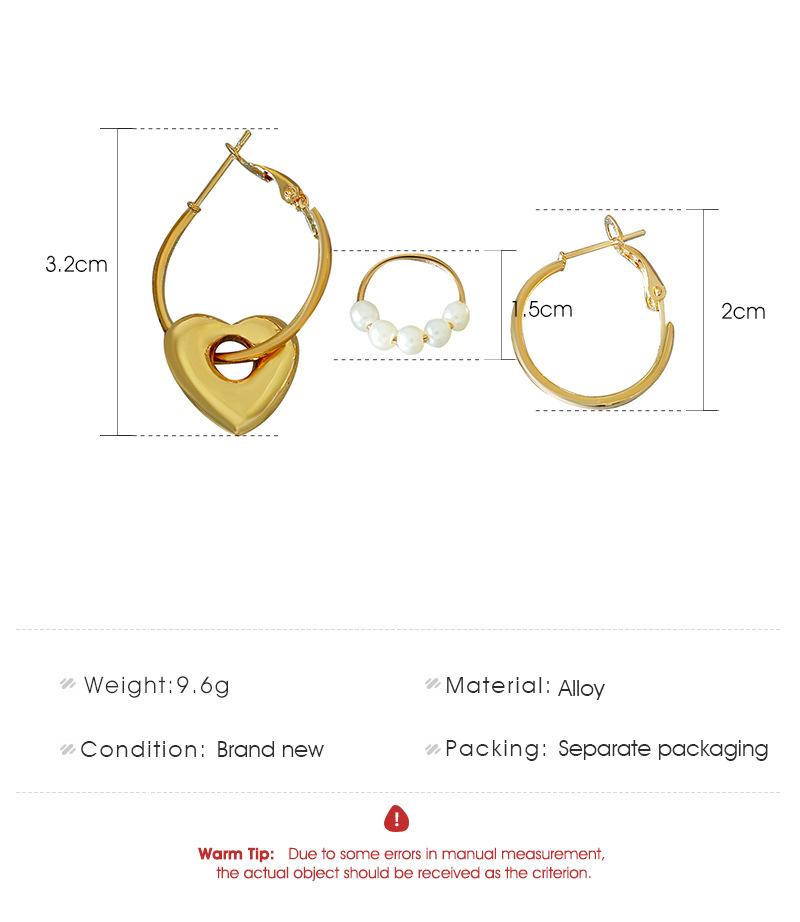 ins pearl love earrings set retro fashion metal geometric hoop earrings personality simple earrings