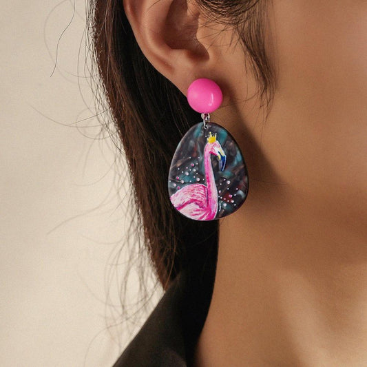Irregular round earrings niche design flamingo graffiti earrings acrylic sheet accessories