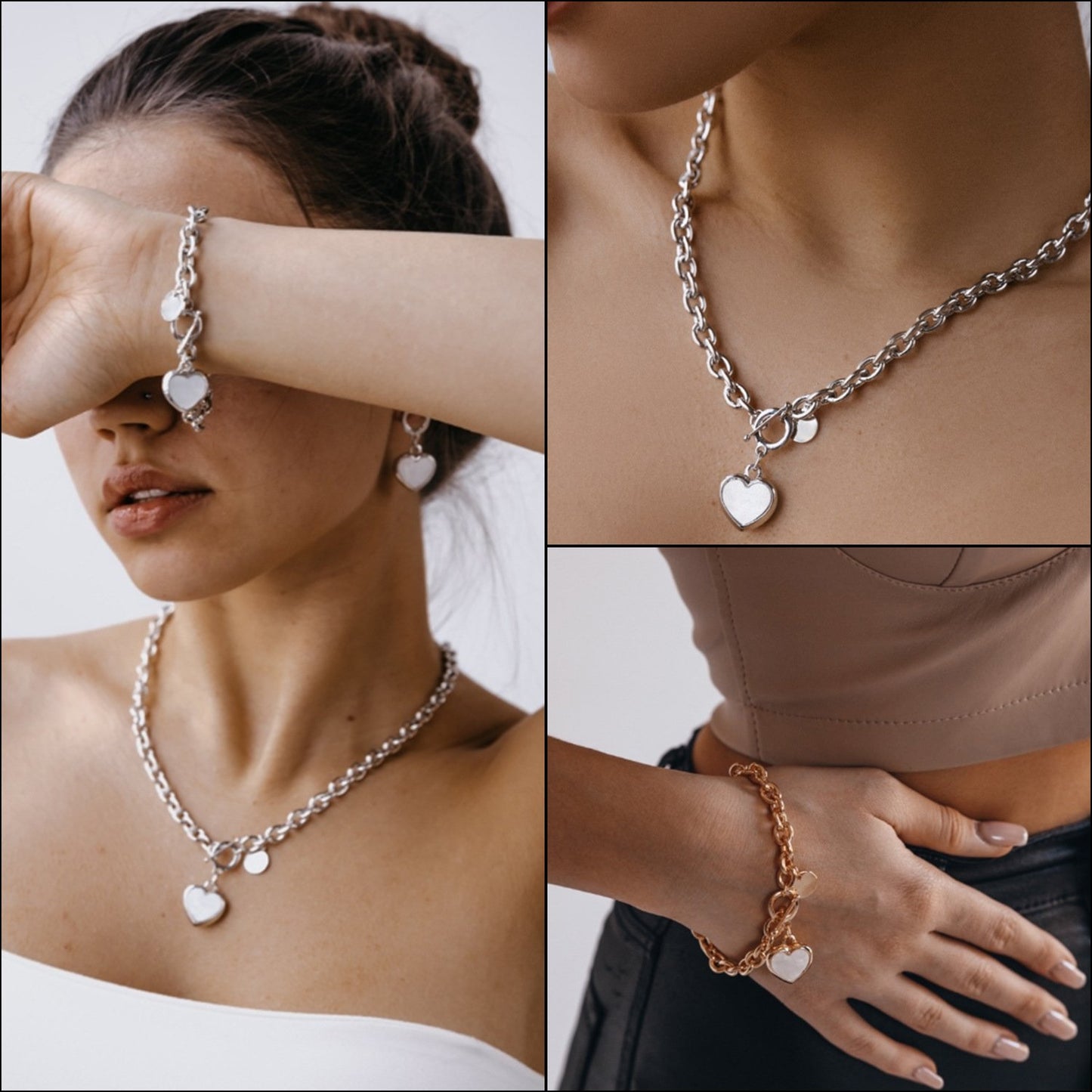 Jewelry trend clavicle chain love white mother-of-pearl necklace bracelet female simple high-end sweater chain