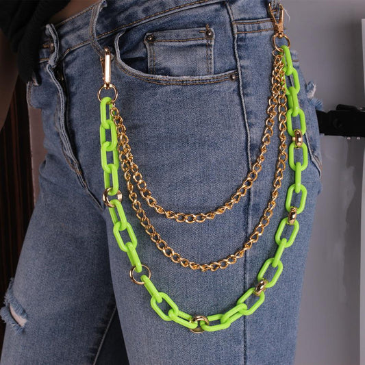 Jewelry cross chain fluorescent color punk waist chain acrylic metal multi-layer body chain hanging chain women