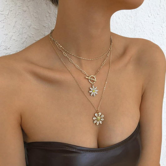 N948 Simple Multi-layer Necklace Small Fresh Flowers Sweet Micro-inlaid Necklace Niche Fashion Street Shooting Necklace