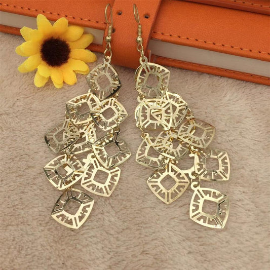 Fashion hollow back shape metal sheet earrings long female exaggerated earrings
