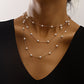 Jewelry simple geometric thin chain pearl multi-layer necklace female personality light luxury pearl necklace
