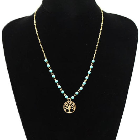 Simple White Tower Handmade Beaded Turquoise Lucky Tree Ladies Tassel Necklace