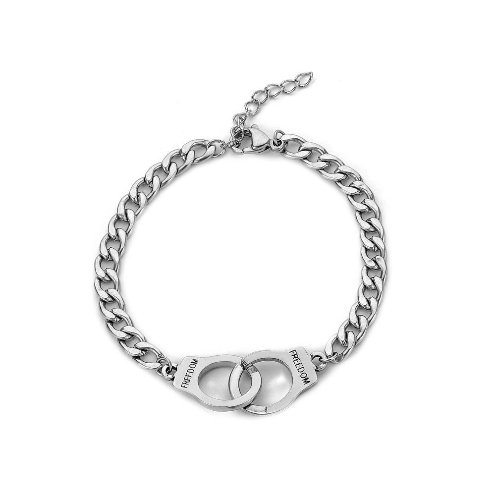 INS cold hip-hop hand jewelry simple stainless steel creative handcuffs lettering freedom fashion couple bracelet