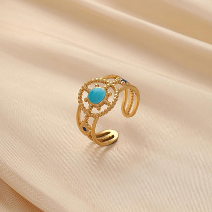 Exquisite and generous women's stainless steel creative opening adjustable color hollow sun ring