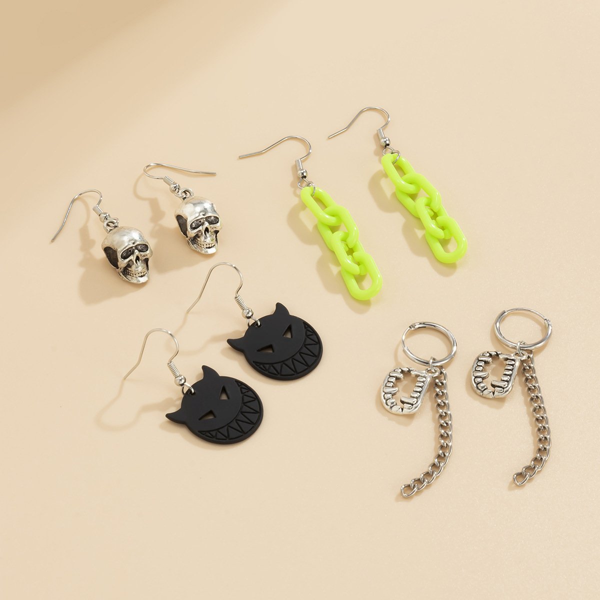 Jewelry Demon Sweet Cool Halloween Funny Earrings Set Punk Skull Teeth Chain Earrings