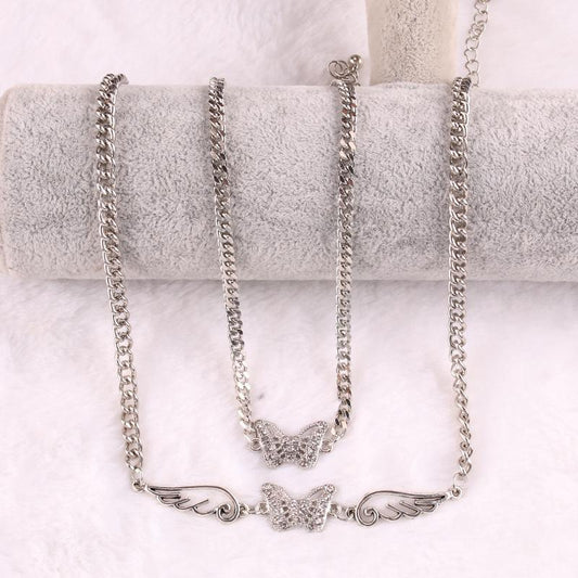 Flash diamond butterfly spring and summer tide necklace female ins all-match cold collarbone chain bracelet