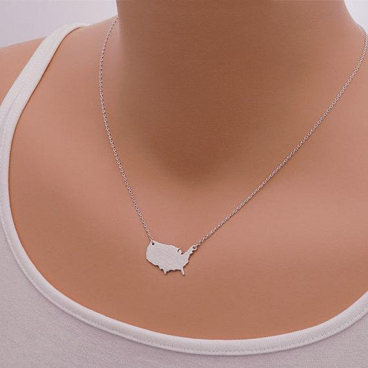 Christmas Gift Jewelry USA Map Necklace Pendant Women's Accessories