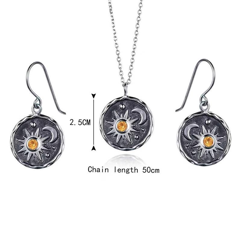 Jewelry Summer Bohemian Vintage Pendant Earrings Necklace Set Female Sun Moon Jewelry