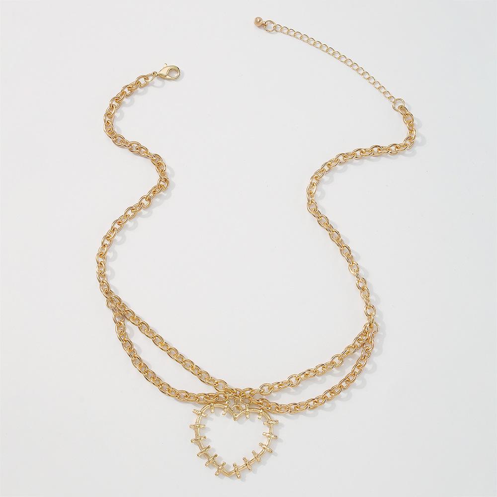 N9182 Simple Geometric Necklace Women's Hollow Creative Design Sense Chain Necklace Retro Hong Kong Necklace