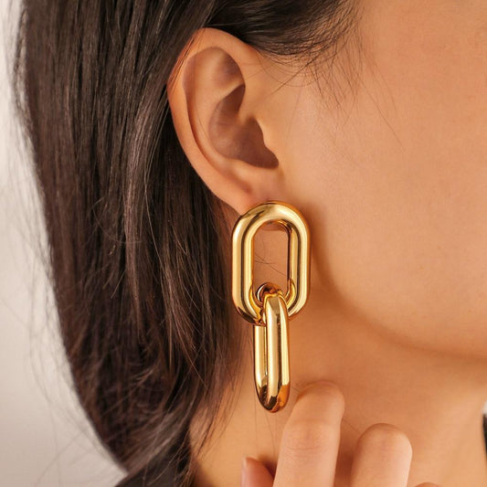 Minimalist exaggerated cross chain earrings ins fashion CCB metal texture hip-hop ladies earrings
