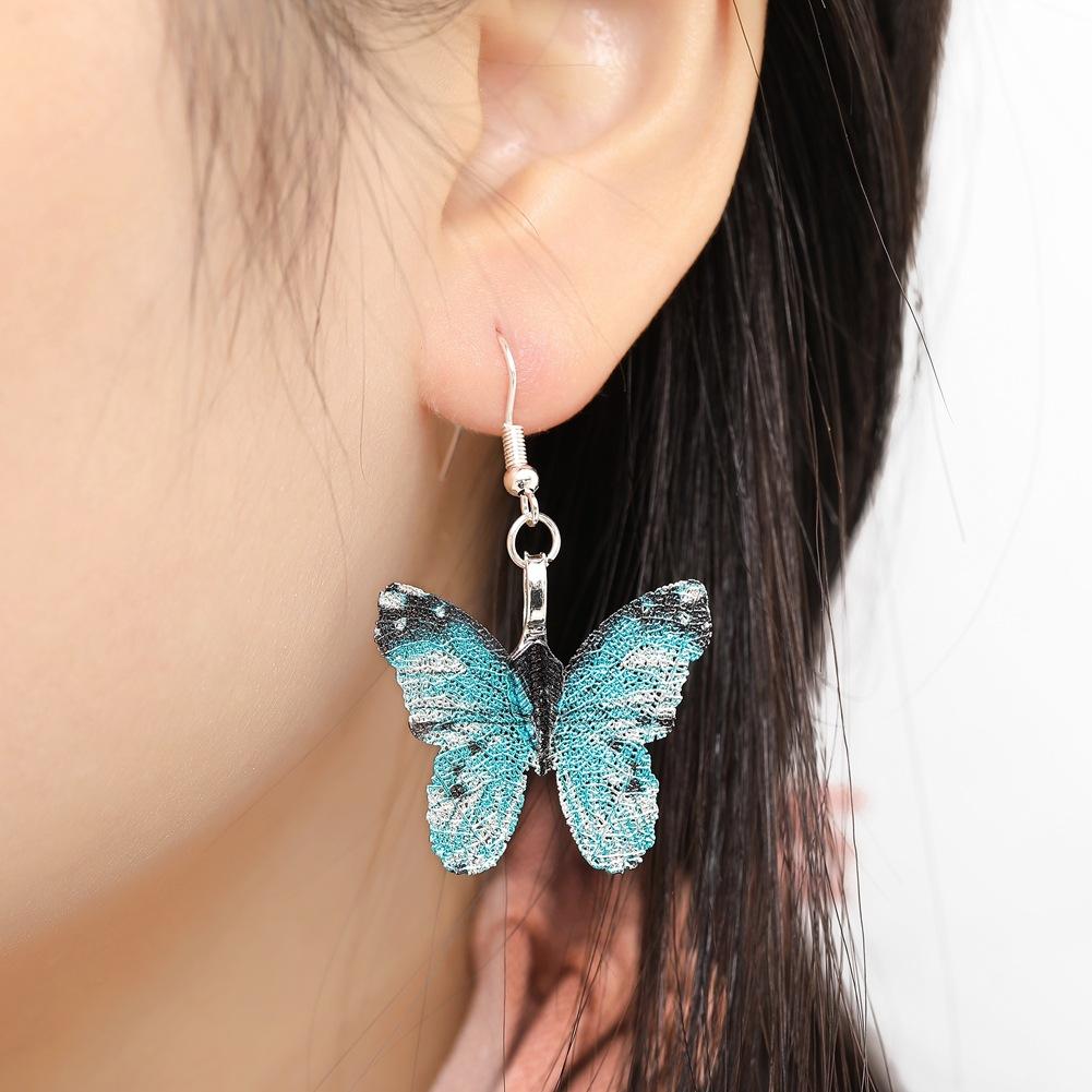 Creative Personality Painted Butterfly Real Leaf Specimen Pendant Earrings Necklace Women's Set