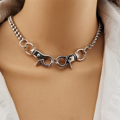 Jewelry Geometric Ring Thick Chain Stitching Necklace Exaggerated Personality Keychain Punk Hip-Hop Necklace