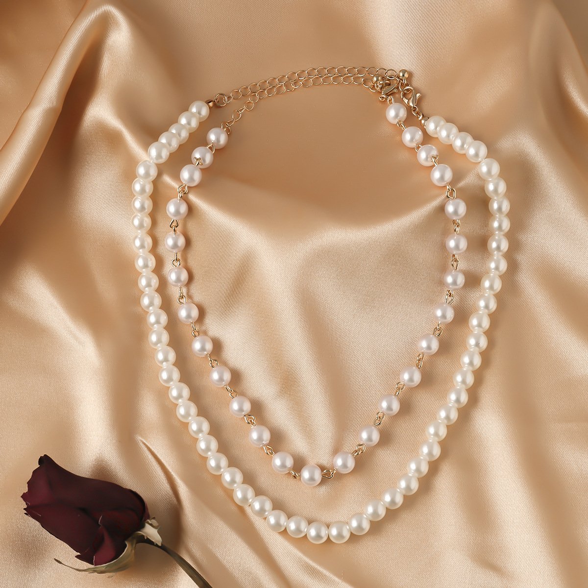 Jewelry Retro Versatile Imitation Pearl Stacked Clavicle Chain Stacked Temperament Double Layer Necklace