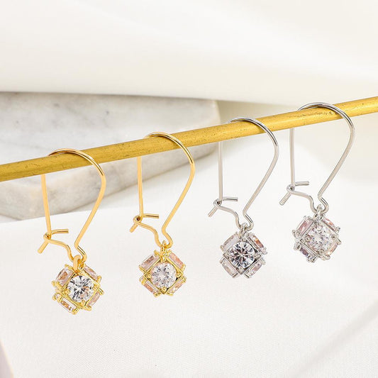 Ins long zircon earrings women's fashion light luxury niche design square earrings net red temperament earrings trend