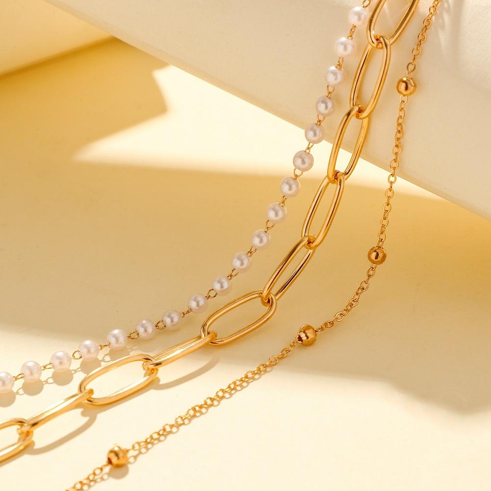 Ins popular fashion Hong Kong choker necklace simple metallic temperament pearl versatile multi-layer necklace female