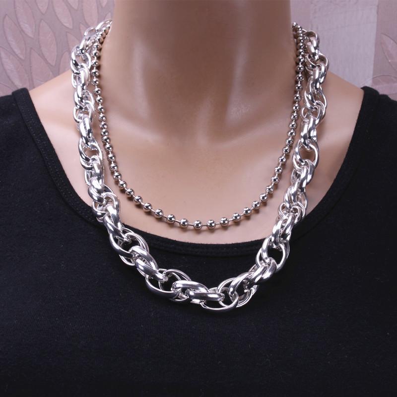 Jewelry Punk Street Shot Retro Bead Chain Necklace Simple Thick Chain Twisted Chain Set Necklace