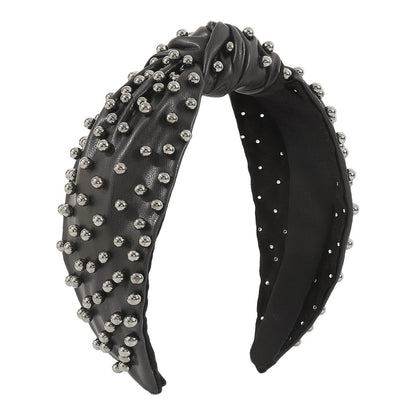 F494 fashion knotted leather beaded hair hoop female CCB personality wide-brimmed sweet going out pressing hair hoop