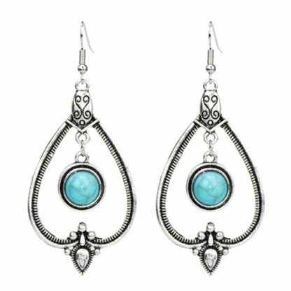 Bohemian turquoise geometric earrings ethnic retro hollow water drop earrings palace women