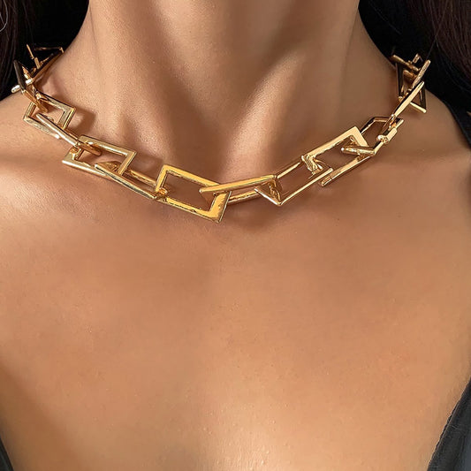 Hip Hop Punk Metal Square Buckle Chain Necklace Retro Trend Geometric Clavicle Necklace Women