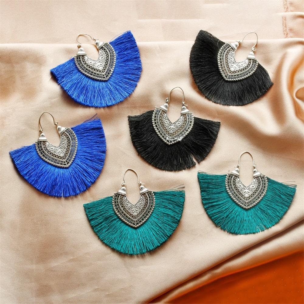 Fashion creative earrings exaggerated retro fan-shaped tassel earrings earrings bohemian earrings