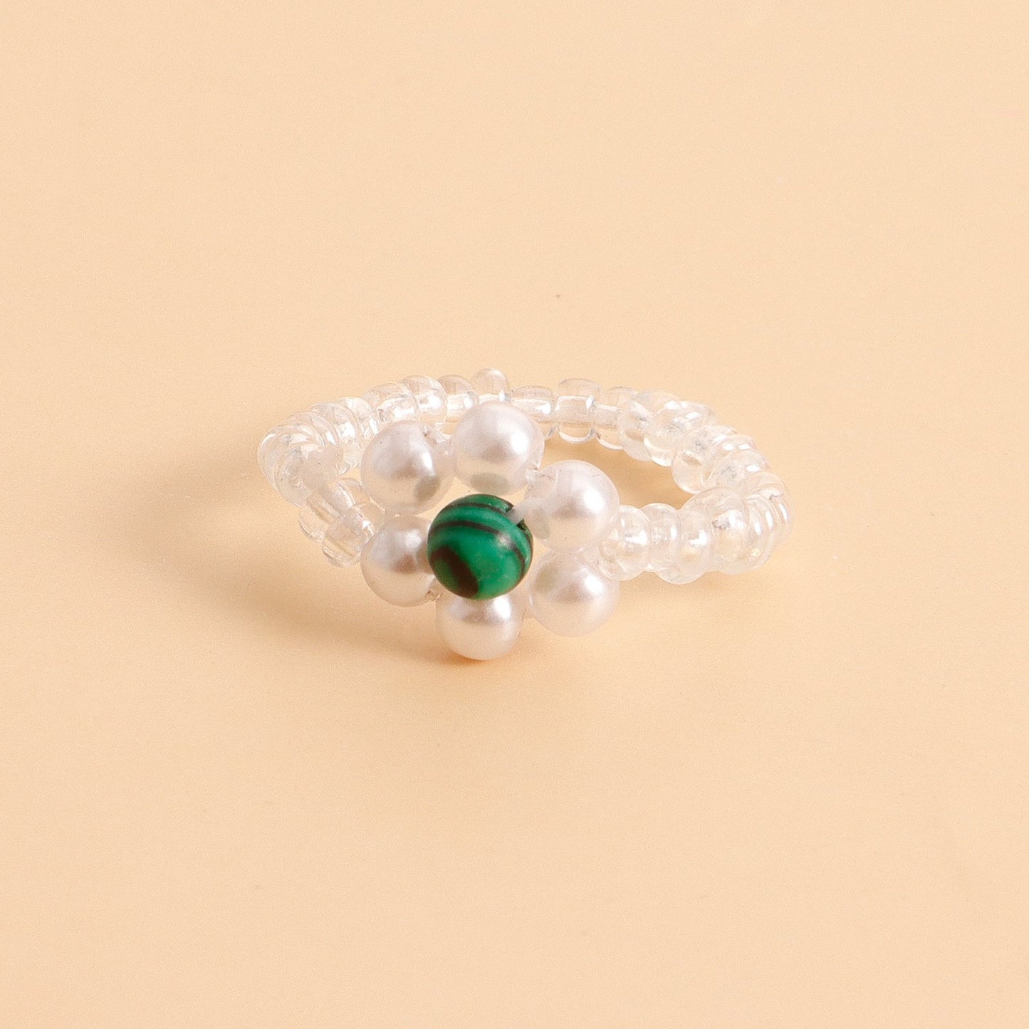 Jewelry color natural stone rice bead flower elastic rope ring female design sense niche simple